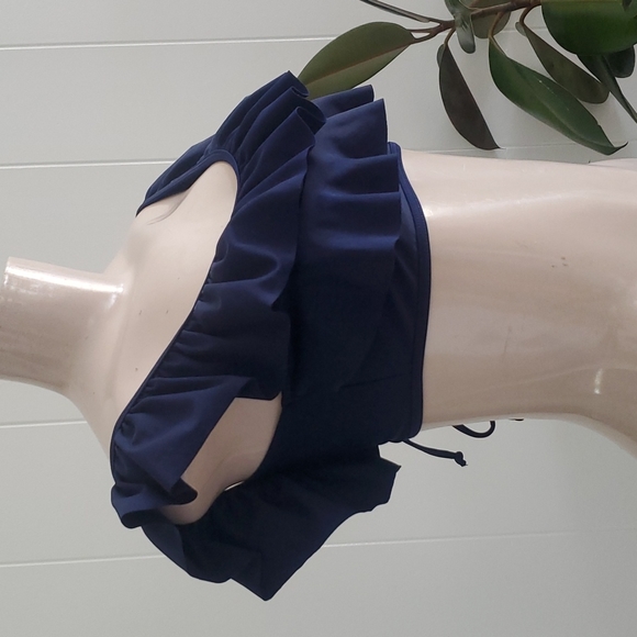 Women's Ruffled Bikini Top Navy Blue Size Medium - Picture 5 of 7